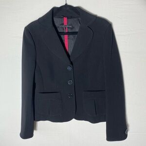 Sandra Angelozzi Black Three Button Blazer 10 Corporate Goth Office Siren